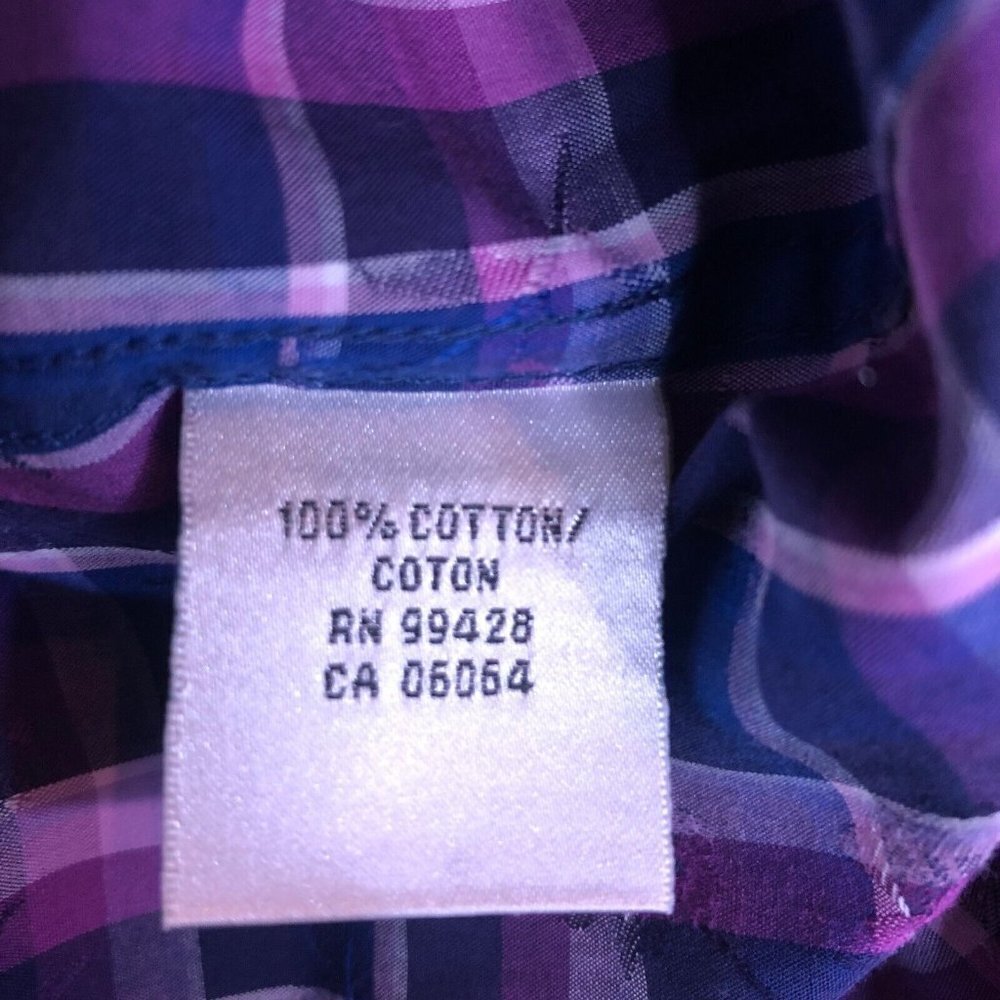 Bugatchi‎ Classic Fit Purple Blue Plaid Long Sleeve Cotton Dress Shirt 15.5 / 36 - Picture 11 of 12